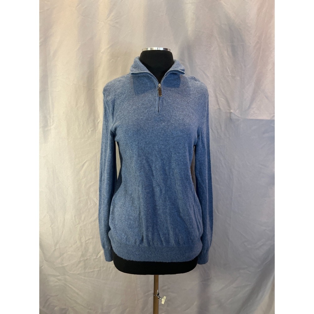 Mantovani Studio Sweater Womens Small Blue Italian Cashmere Knit Quarter Zip
